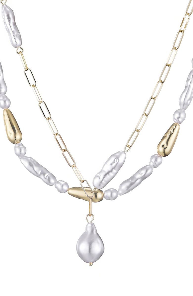Adornia Set of 2 Faux Pearl Necklaces, Alternate, color, Gold