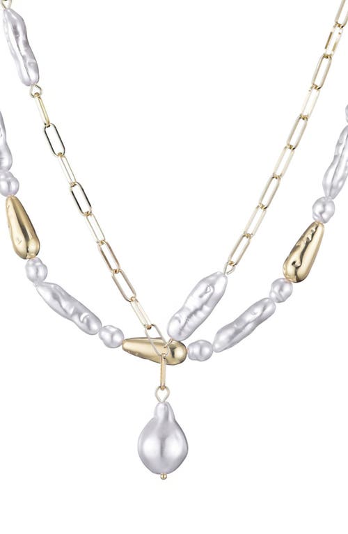 Adornia Set Of 2 Faux Pearl Necklaces In Gold