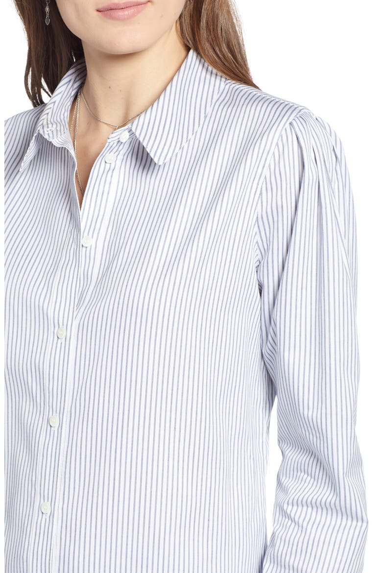 Pleated Sleeve Stripe Shirt, Alternate, color, WHITE STOCKHOLM STRIPE