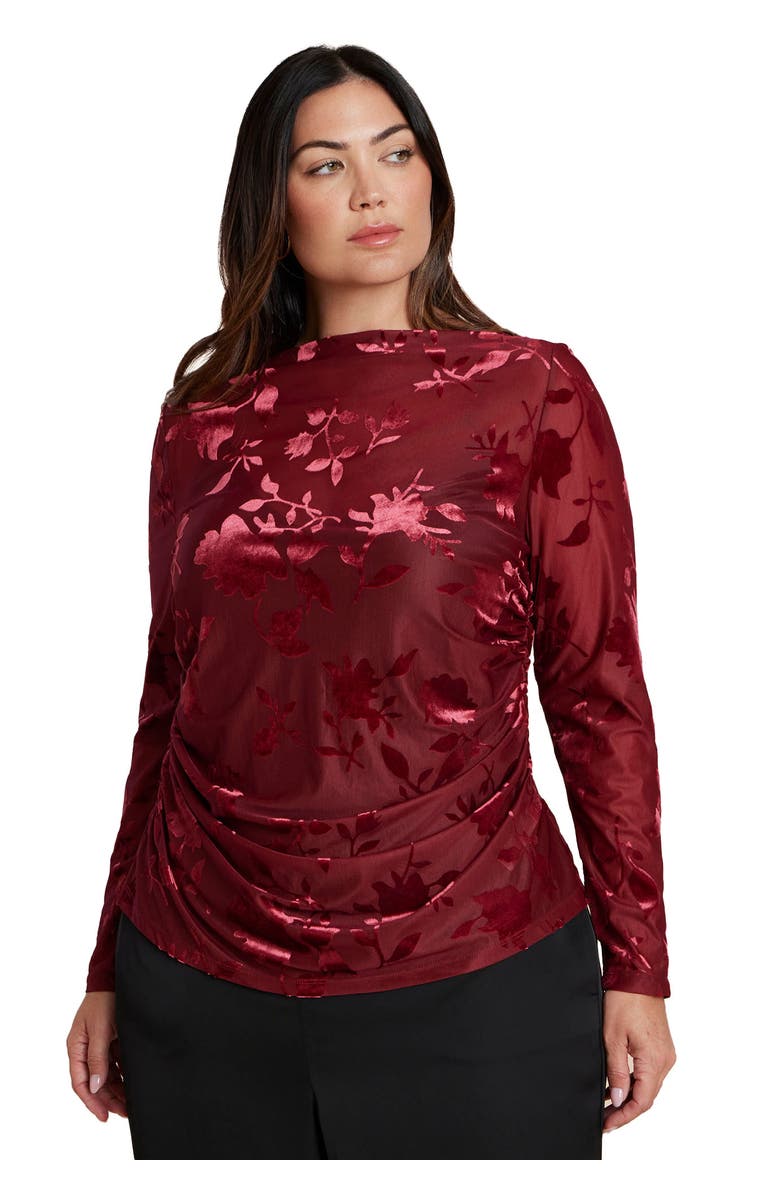 ELOQUII Floral Jacquard Top, Main, color, Port Royale