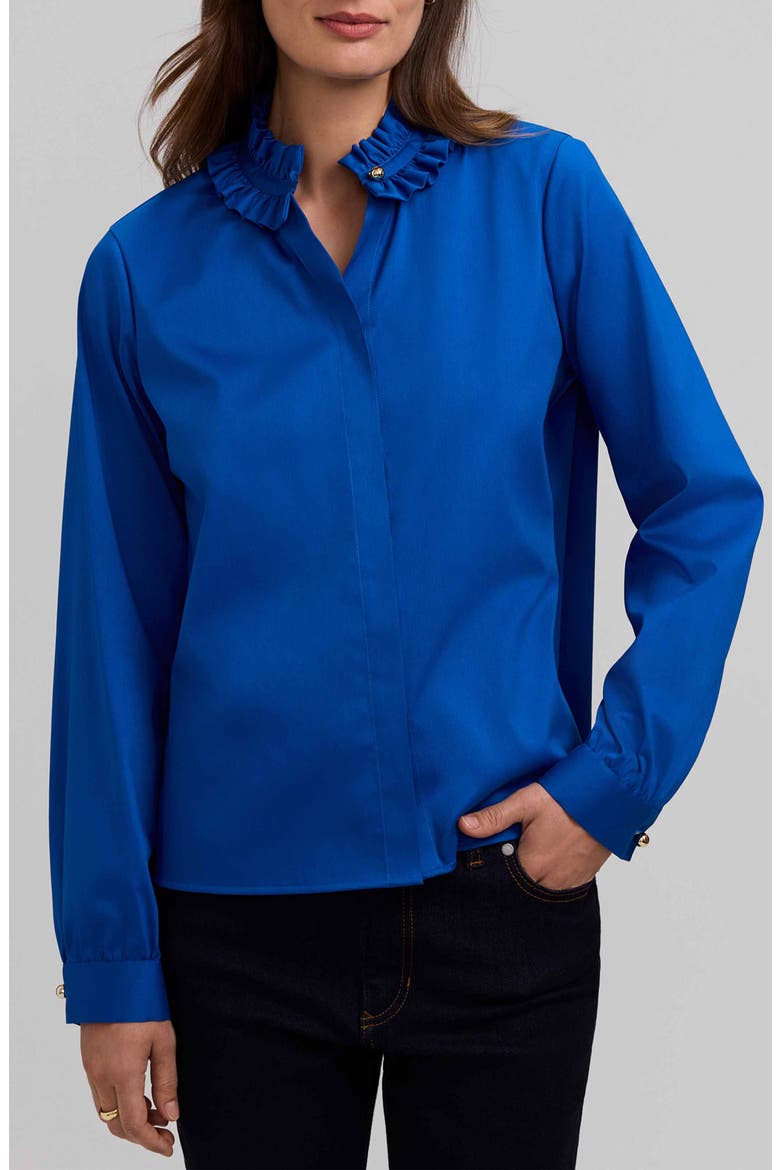 Colette Ruffle Collar Long Sleeve Shirt, Main, color, SAVORY BLUE