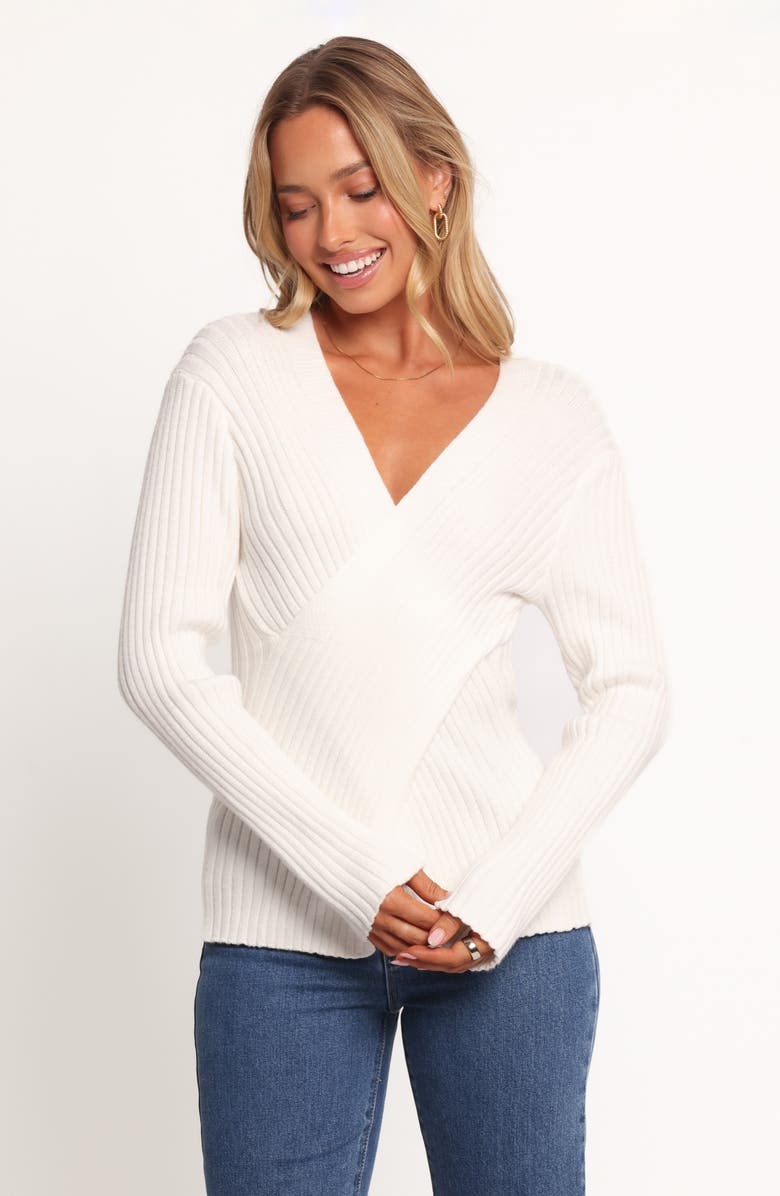 Petal & Pup Hannon Crossover Rib Sweater, Alternate, color, White