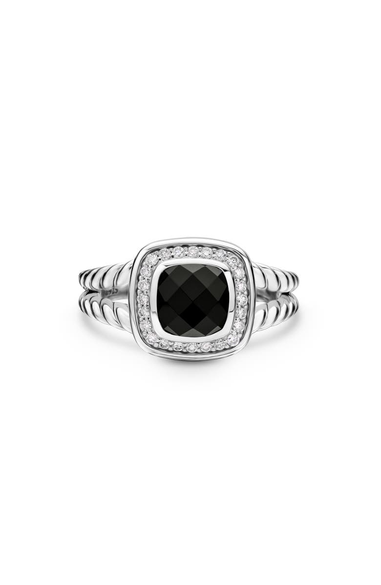 David Yurman Petite Albion<sup>®</sup> Diamond Halo Cushion Ring, Main, color, Black Onyx
