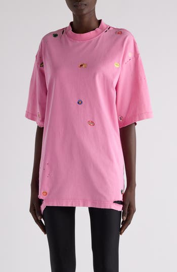 【BALENCIAGA】Fruity Tシャツ ミディアムフィット★ピンク★L Balenciaga Medium Fit Fruity Distressed Graphic T-Shirt