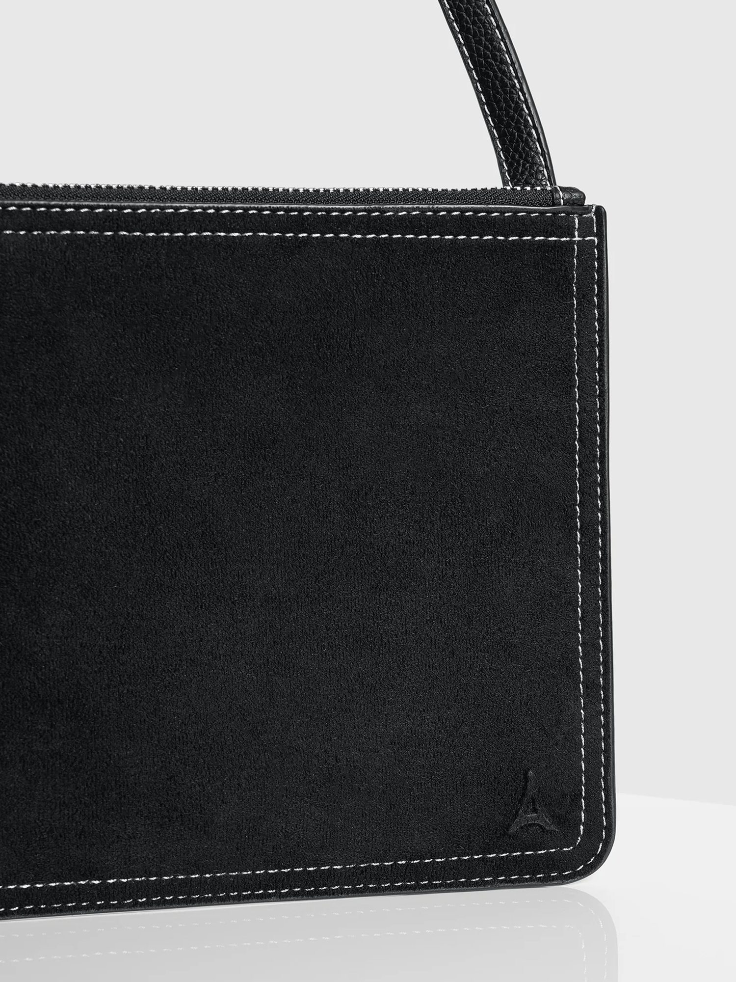 Manière De Voir Elio Suede Contrast Stitch Crossbody Bag, Alternate, color, Black