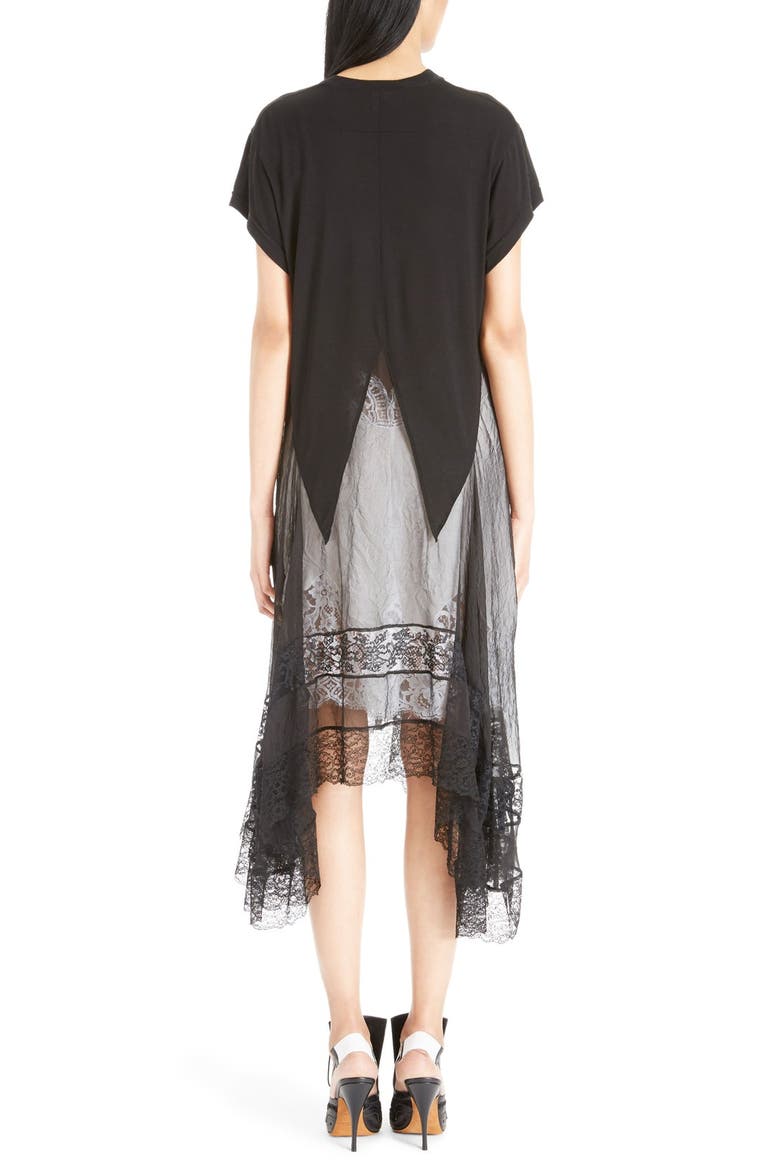 Lace Trim Jersey & Chiffon Tunic, Alternate, color, BLACK