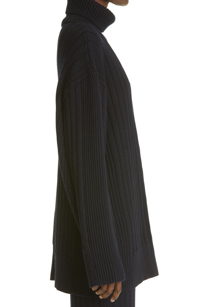 St. John Collection Turtleneck Rib Knit Sweater, Alternate, color, BLACK