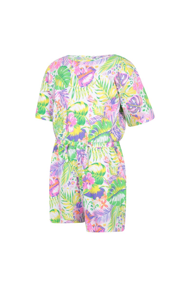 Childrens/Kids Poppy Leaf Print Playsuit, Alternate, color, Coral