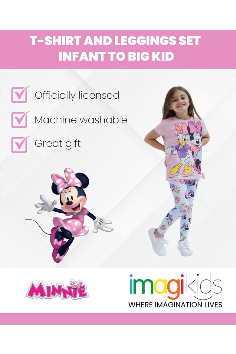 T-Shirt & Leggings Set, Alternate, color, Pink Blue Minnie Daisy