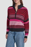 DKNY Jeans Stripe Quarter Zip Cotton Sweater