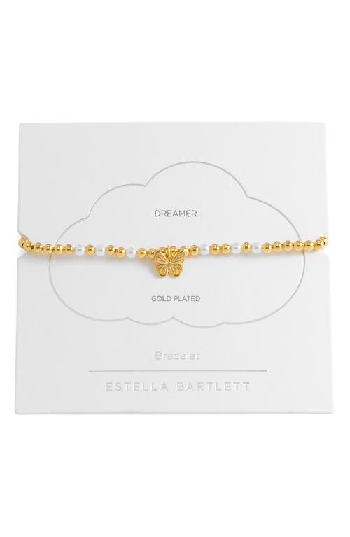 Estella Bartlett Butterfly & Faux Pearl Stretch Bracelet In Gold