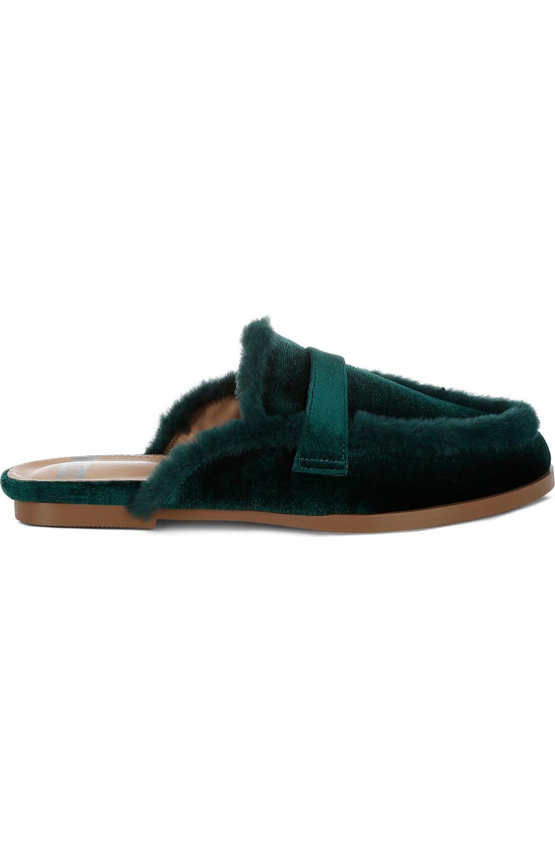 Rag & Co Malta Faux Fur Trim Velvet Mule, Alternate, color, Bottle Green