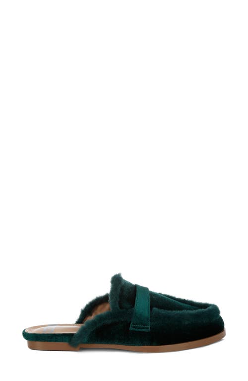 Rag & Co Malta Faux Fur Trim Velvet Mule In Bottle Green