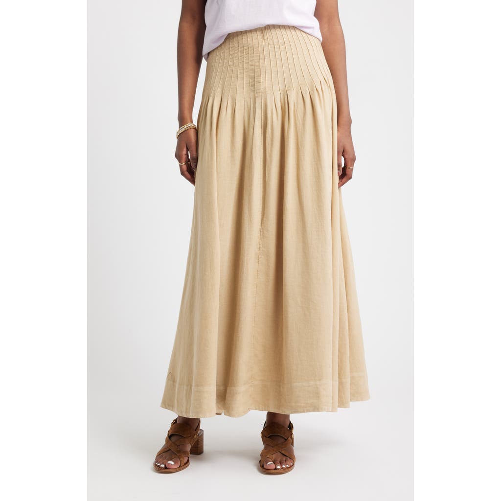 Treasure & Bond Pleat Accent Linen Blend Maxi Skirt In Neutral