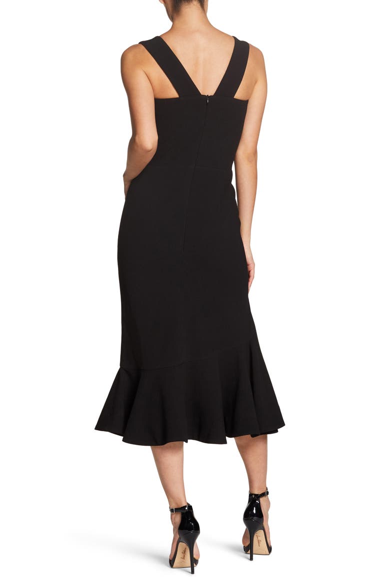 Monica Tea Length Trumpet Dress, Alternate, color, BLACK