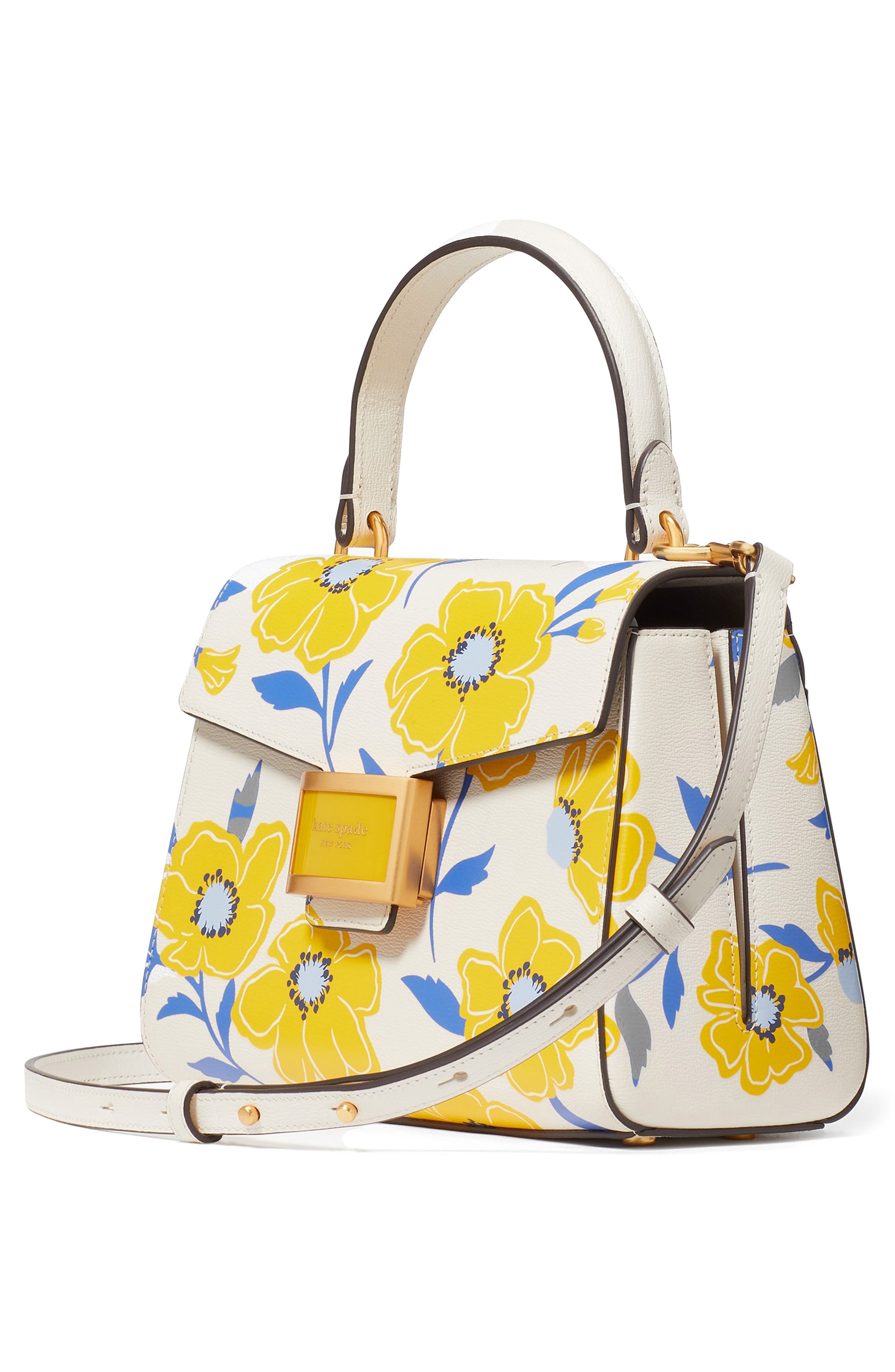 katy sunshine floral textured leather top handle bag, Alternate, color, CREAM MULTI