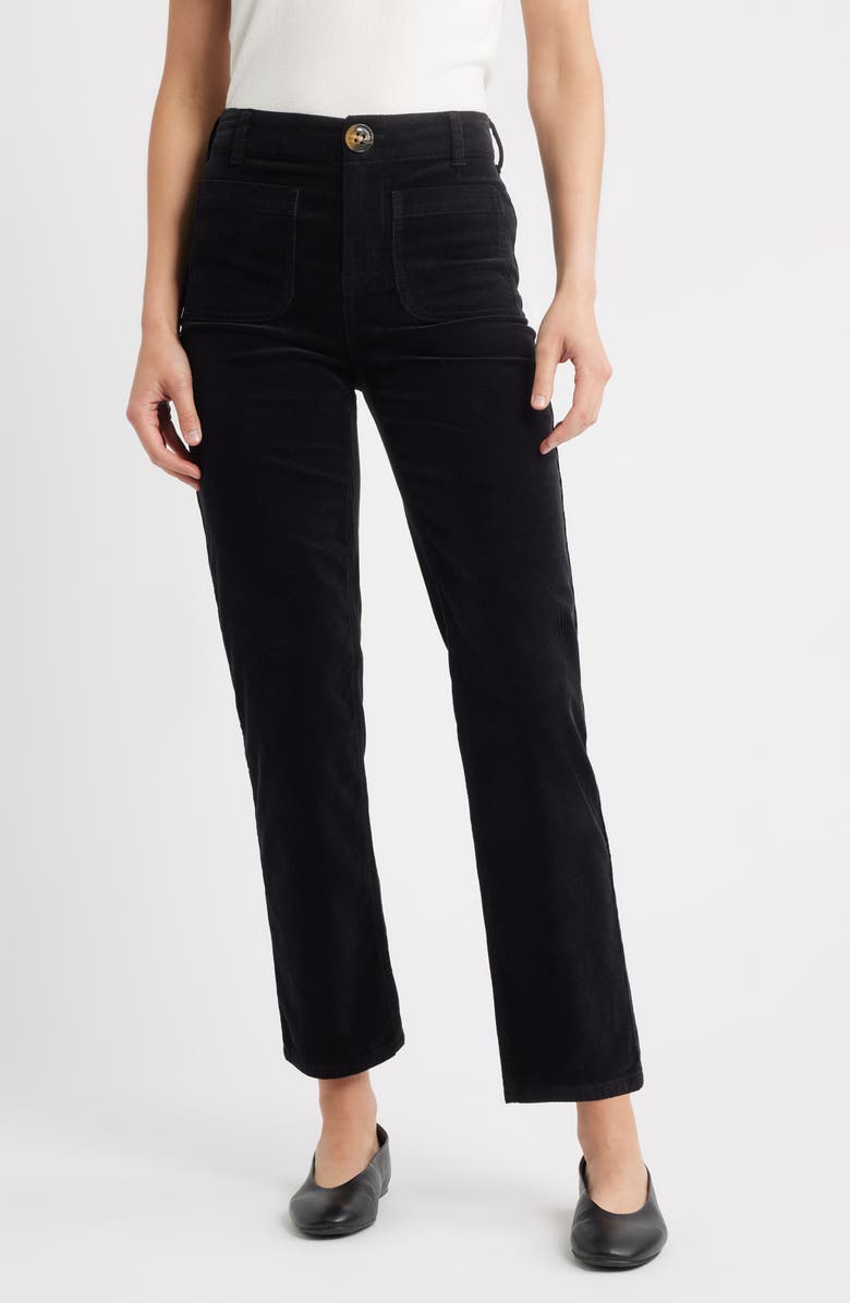 CITY BLUES Soho Patch Pocket Straight Leg Corduroy Pants, Main, color, Black