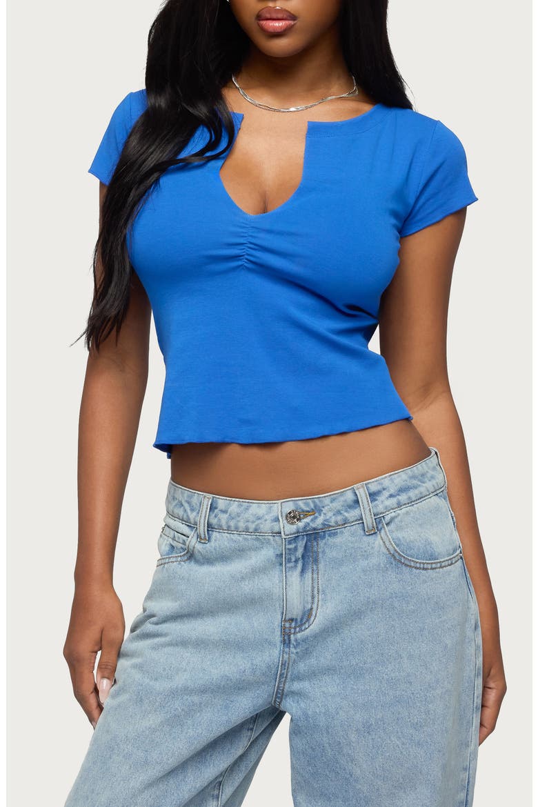 Andria Crop V-Neck Top, Main, color, BLUE