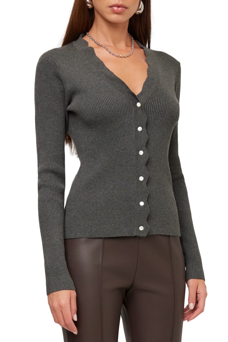Bliss Scallop Edge Cardigan, Alternate, color, CHARCOAL