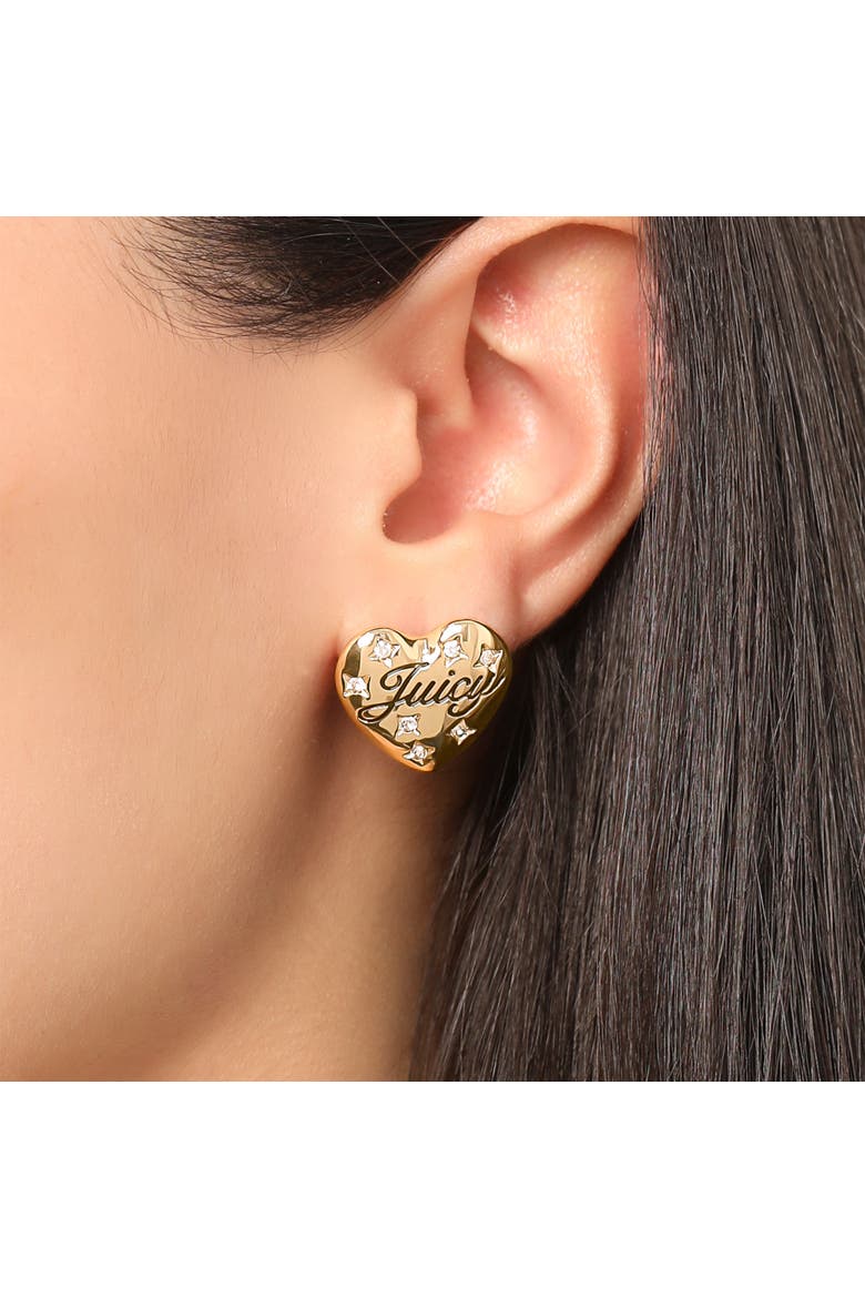 Crystal-Embellished Heart Stud Earrings, Alternate, color, Gold