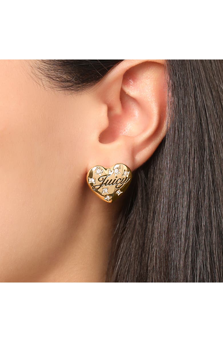 Juicy Couture Crystal-Embellished Heart Stud Earrings, Alternate, color, Gold