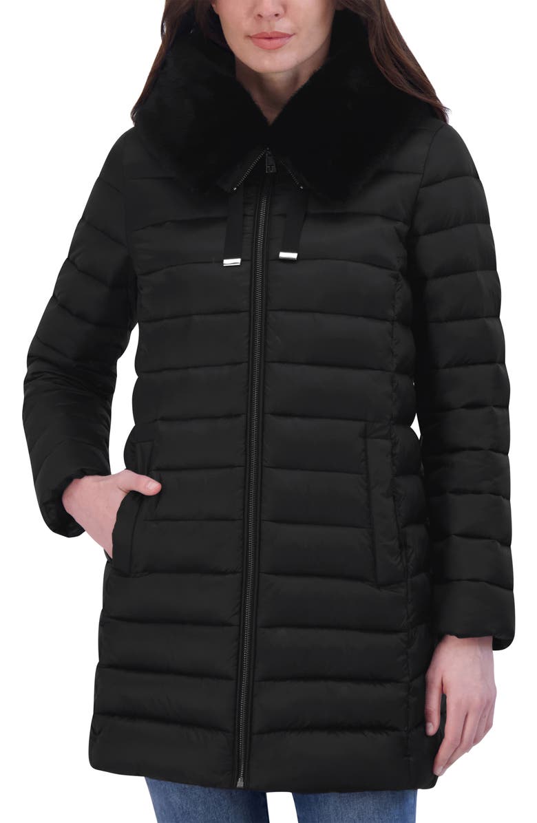 Tahari Reno Faux Fur Trim Puffer Jacket, Alternate, color, 