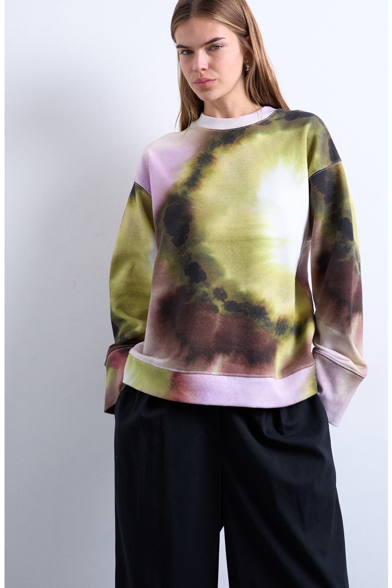 Tie Dye Oversize Cotton Blend Sweatshirt, Main, color, PINK