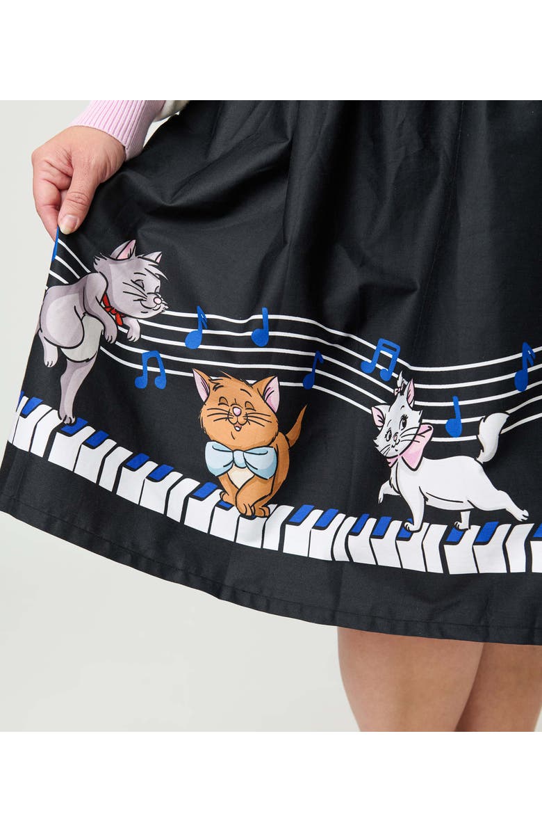 Unique Vintage Plus Size Suspender Swing Skirt, Alternate, color, Black Piano Cats Print