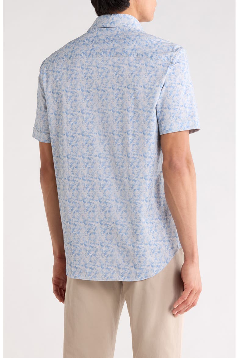 Abstract Print Stretch Cotton Short Sleeve Button-Up Shirt, Alternate, color, COBALT