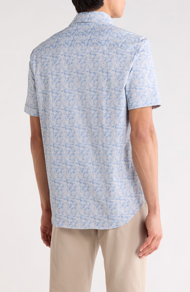 Bugatchi Abstract Print Stretch Cotton Short Sleeve Button-Up Shirt, Alternate, color, Cobalt