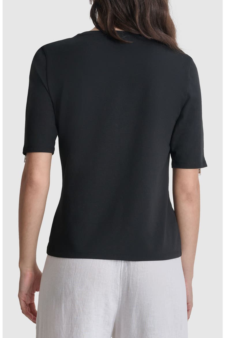 Logo Zip Elbow Sleeve Stretch T-Shirt, Alternate, color, BLACK