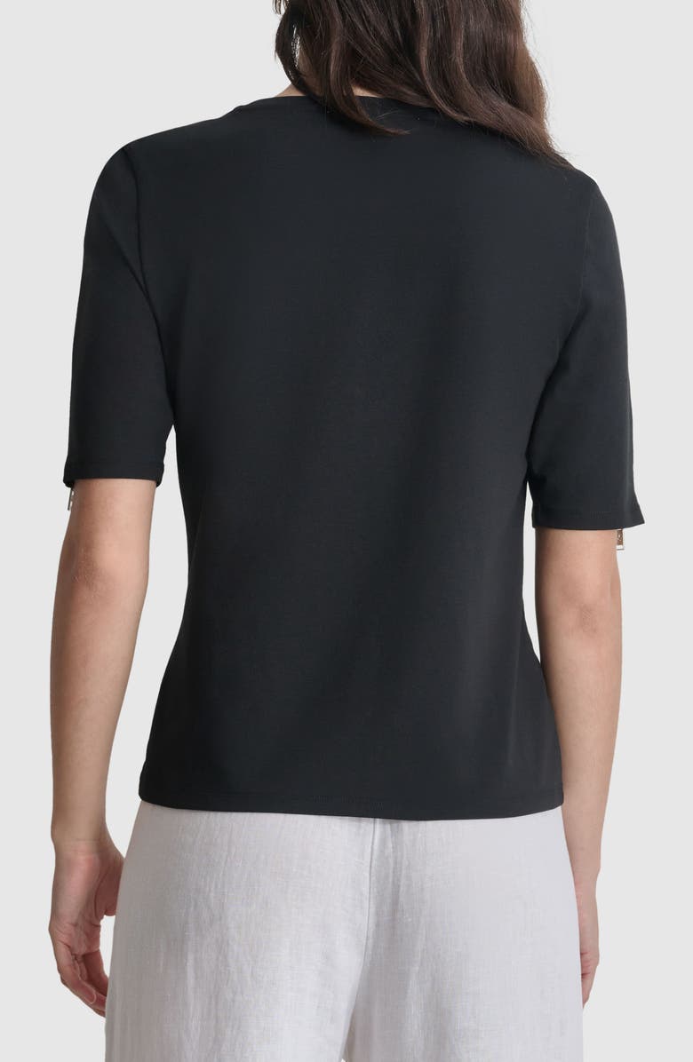DKNY Logo Zip Elbow Sleeve Stretch T-Shirt, Alternate, color, 