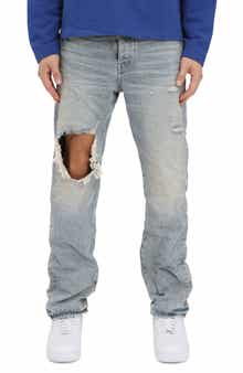 PURPLE BRAND P011 Knee Blowout Dirty Straight Leg Jeans