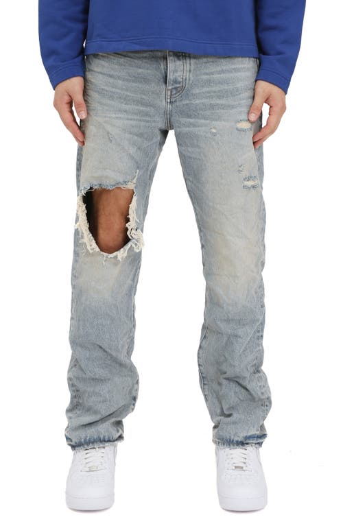 Purple Brand Light Blue Jeans With Logo Patch On The Rear And Maxi Ripping On The Front In Gray