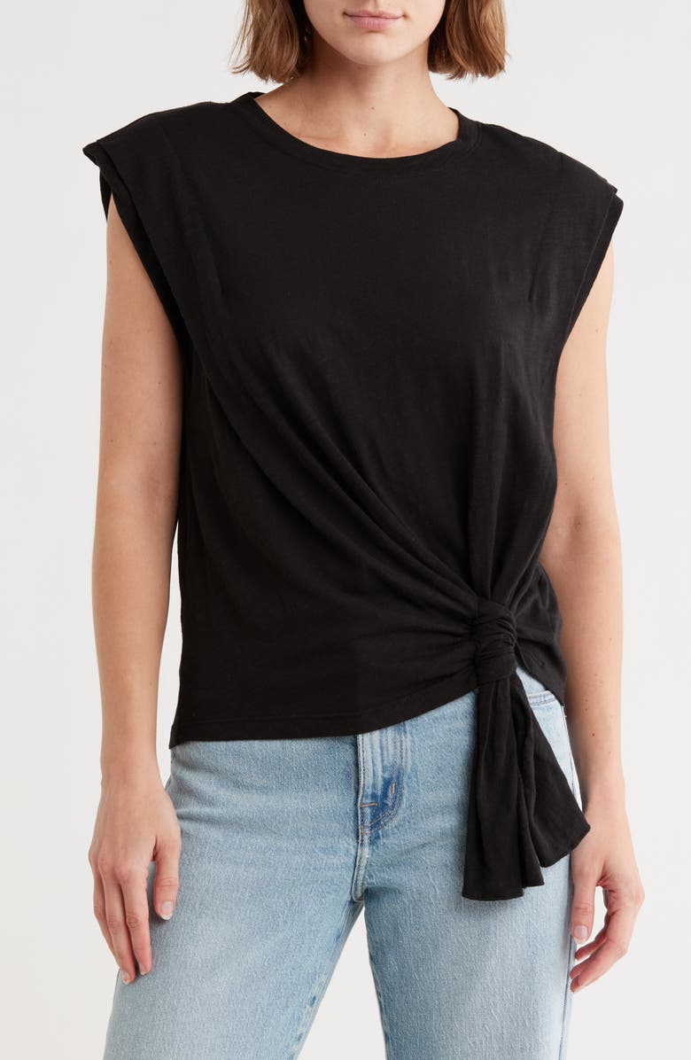 Democracy Tie Front Sleeveless Knit Top, Main, color, Black
