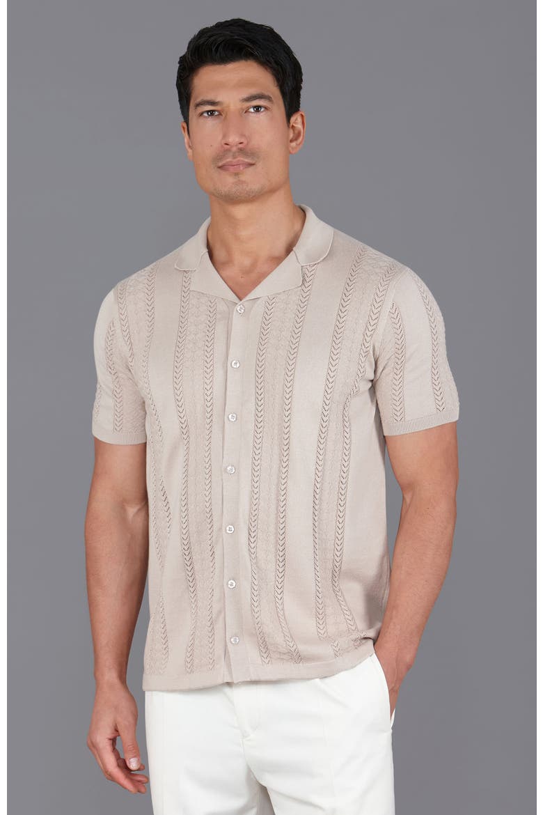 Cotton Open Knit Cuban Collar Shirt, Main, color, Linen