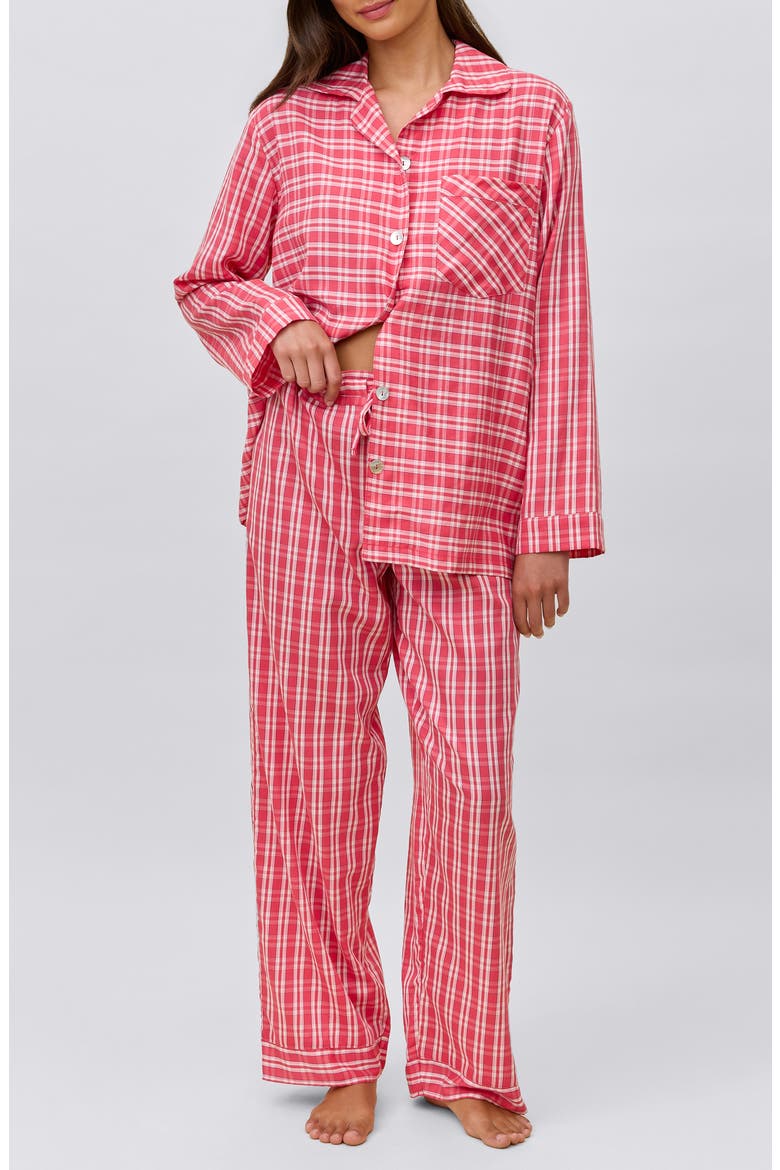 Holiday Plaid Cotton Sateen Pajamas, Main, color, BERRY RED