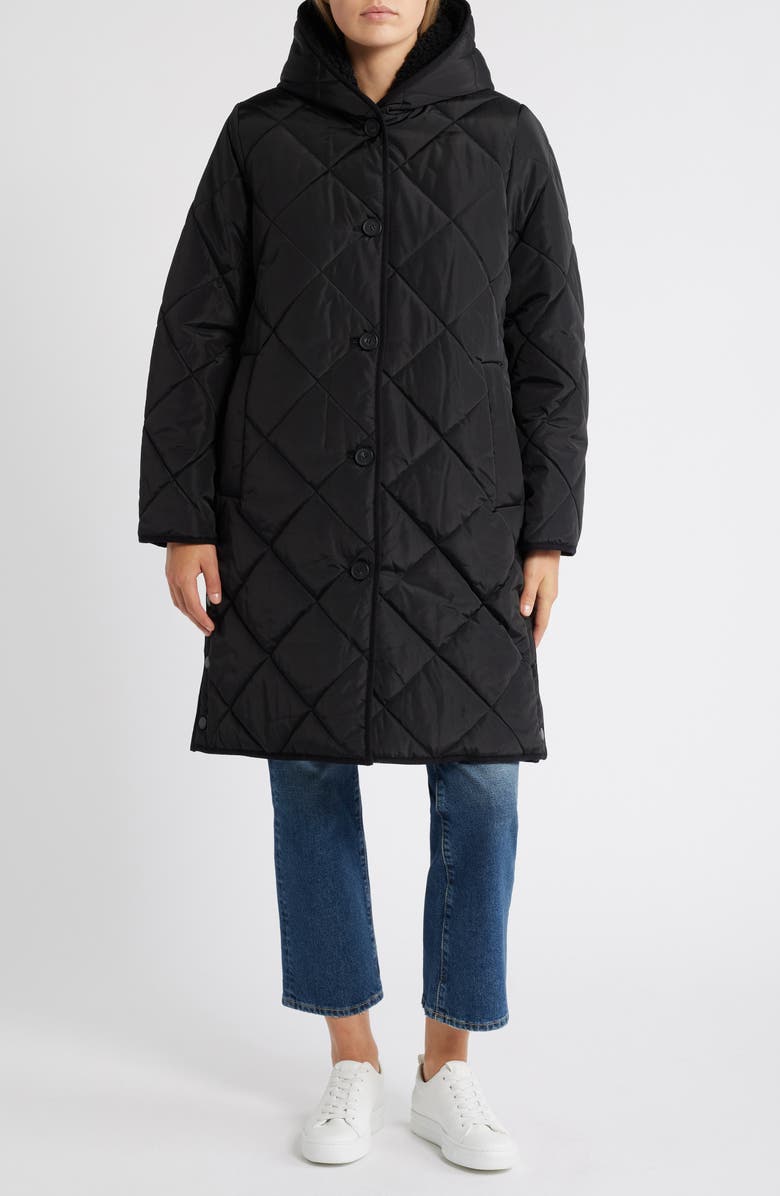 Lucky Brand Cozy Diamond Quilted Faux Shearling Lined Coat, Main, color, 