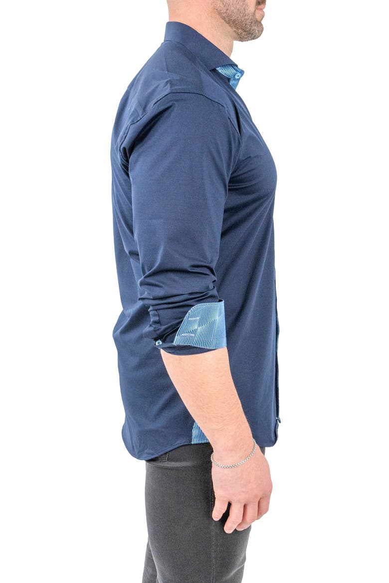 Einstein Solid Stretch Cotton Button-Up Shirt, Alternate, color, BLUE