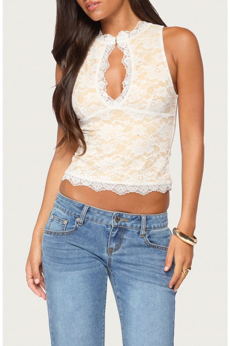 Frieda Keyhole Cutout Lace Top, Main, color, CREAM
