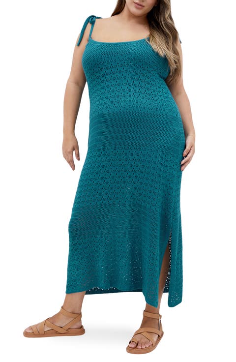 Sweet Tie Strap Open Stitch Midi Dress