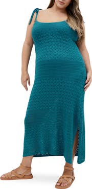 City Chic Sweet Tie Strap Open Stitch Midi Dress