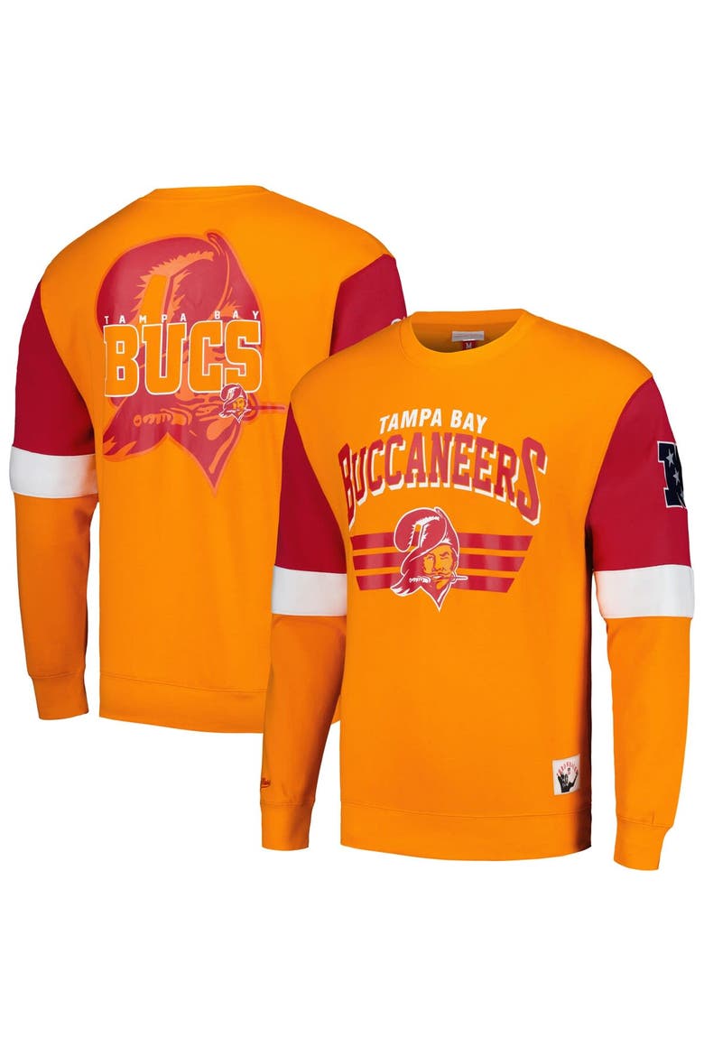 Men's Mitchell & Ness Orange Tampa Bay Buccaneers Gridiron Classics Allover 3.0 Pullover Sweatshirt, Main, color, Orange