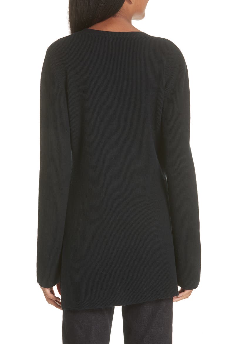 Side Buckle Rib Knit Sweater, Alternate, color, BLACK
