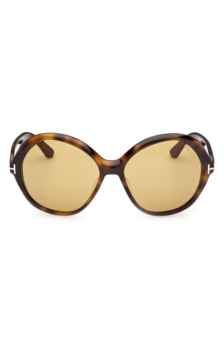 TOM FORD Annabelle 60mm Gradient Round Sunglasses, Main, color, Shiny Dark Havana/ Eco/ Vicuna