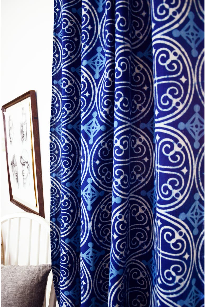 Cotton Curtain Eco Friendly Window Panel Greece, Alternate, color, Dark Indigo, Light Indigo