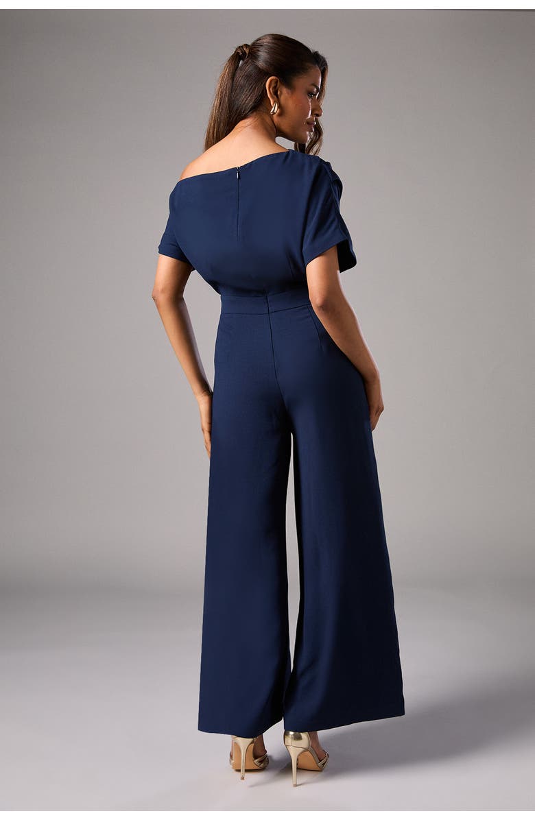 Coast Petite Pleat Off The Shoulder Jumpsuit, Alternate, color, Navy