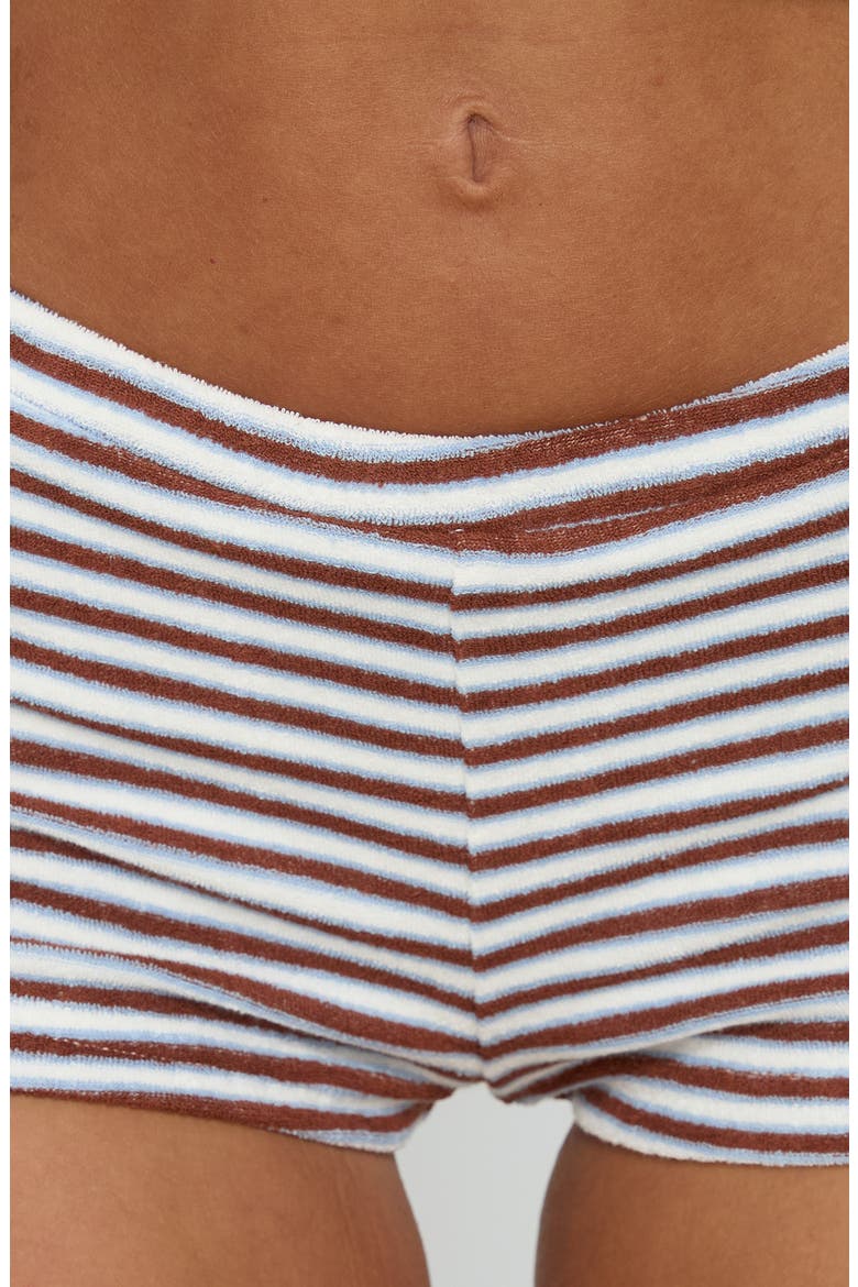 Two Lovers Terry Stripe Low Rise Shorts, Alternate, color, BROWN