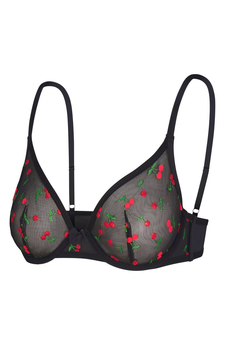 SAVAGE X FENTY Puff Cherries Unlined Demi Bra, Alternate, color, Black Caviar