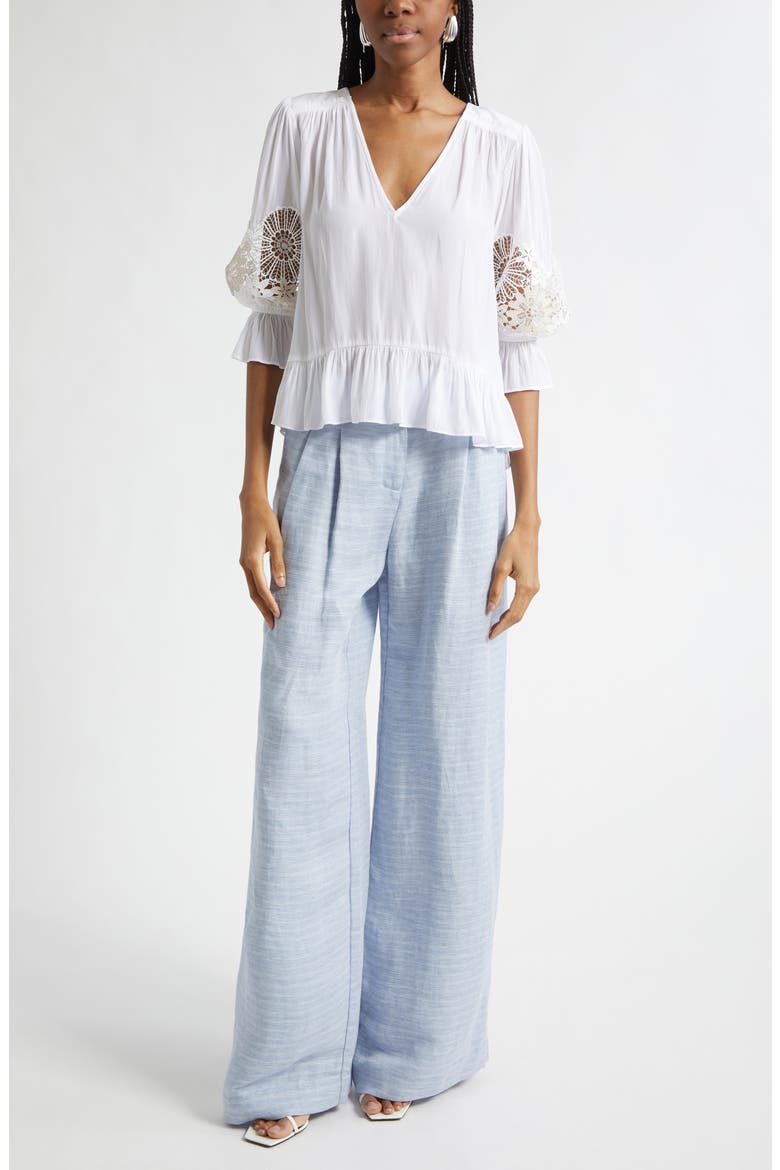 Oscar Wide Leg Linen Blend Pants, Alternate, color, BAZAAR BLUE LINEN
